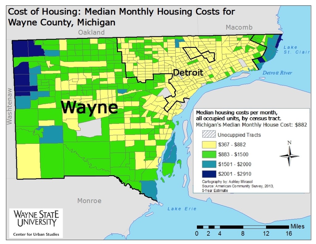 Lowest median housing costs concentrated in Detroit, surrounding