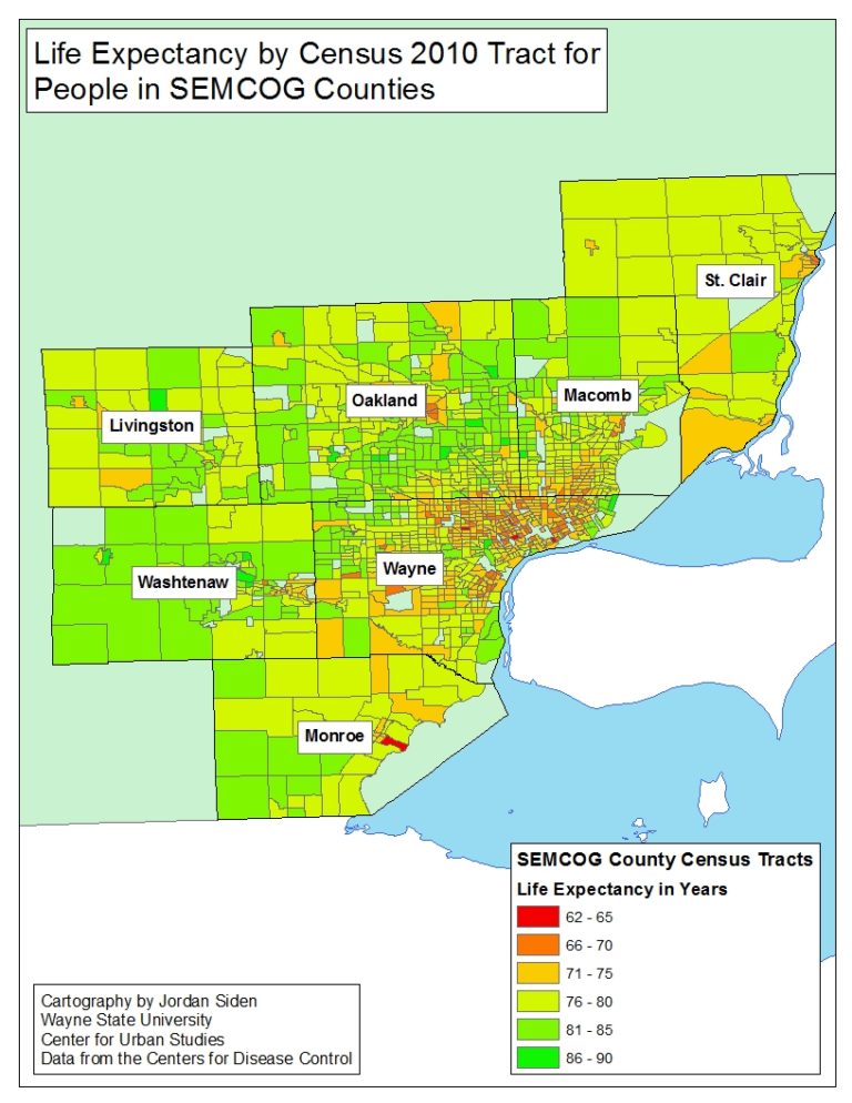 Average Life Expectancy in Southeastern Michigan Varies Greatly