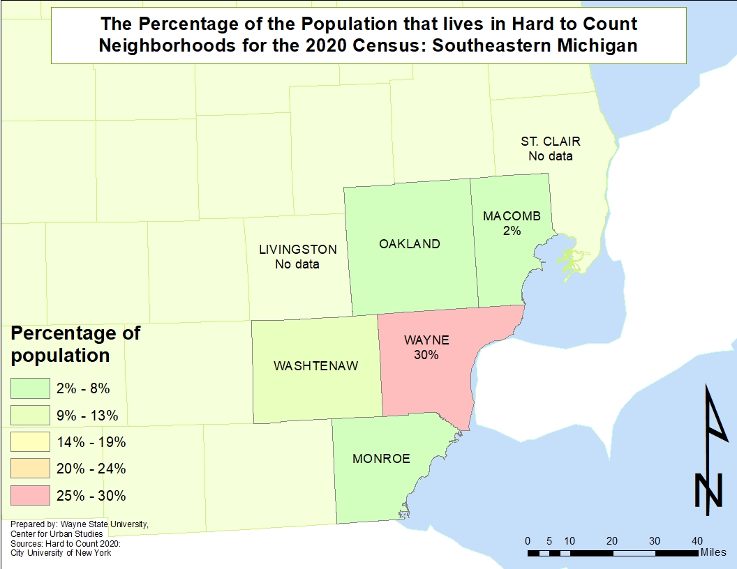 Census 2020 Hard to Count Areas in Southeastern Michigan Drawing Detroit